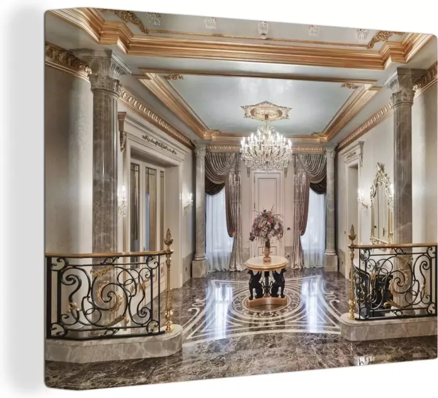 OneMillionCanvasses Canvas Schilderij Villa met een marmeren vloer en een kroonluchter 40x30 cm Wanddecoratie