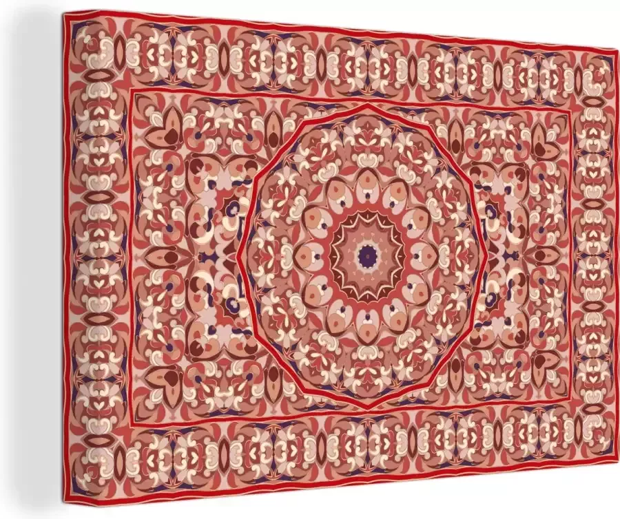 Canvas schilderij 120x80 cm Wanddecoratie Vloerkleed Mandala Patronen Rood Muurdecoratie woonkamer Slaapkamer decoratie Kamer accessoires Schilderijen op canvas