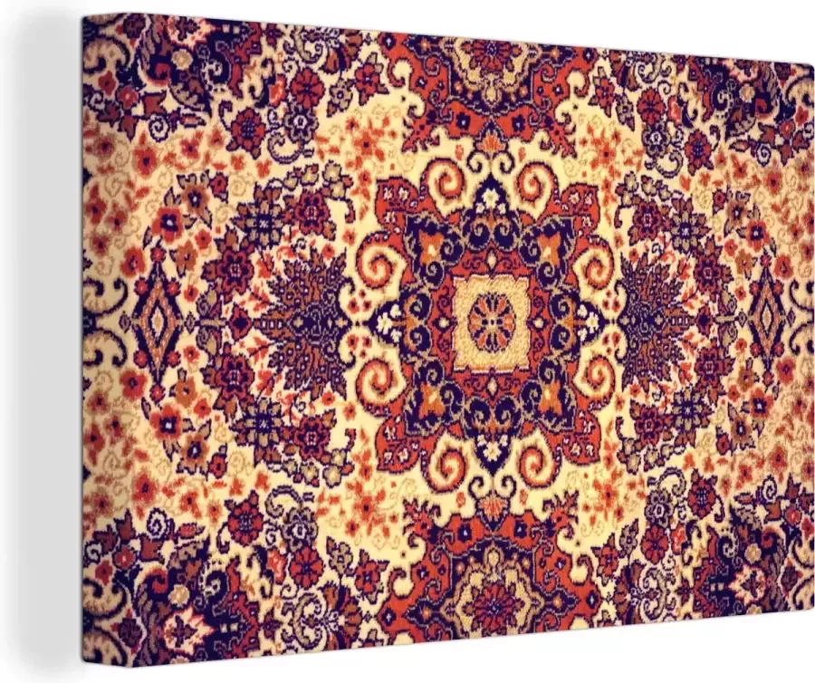 OneMillionCanvasses Canvas schilderij 150x100 cm Wanddecoratie Vloerkleed Patronen Mandala Geel Muurdecoratie woonkamer Slaapkamer decoratie Kamer accessoires Schilderijen