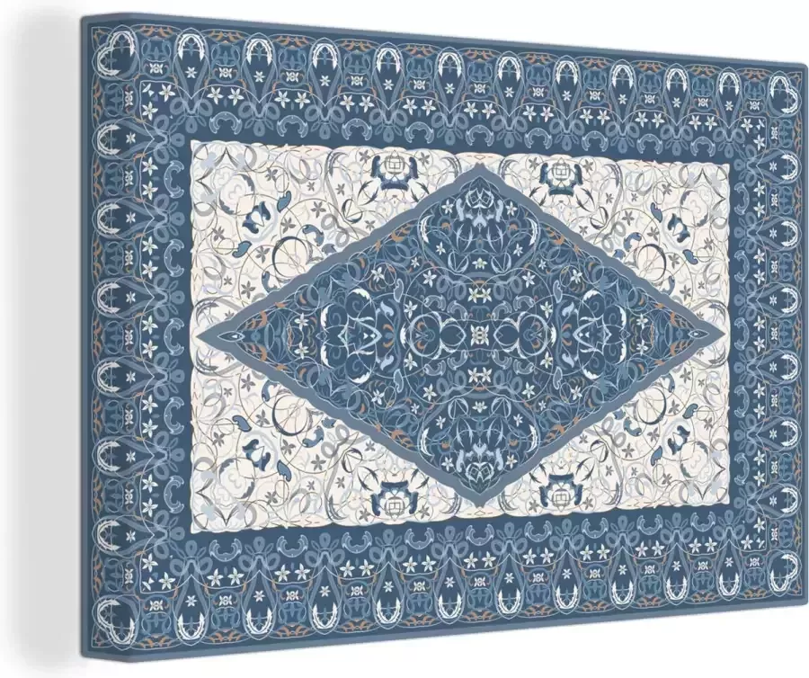OneMillionCanvasses Canvas Schilderij Vloerkleed Perzisch Tapijt Blauw 60x40 cm Wanddecoratie