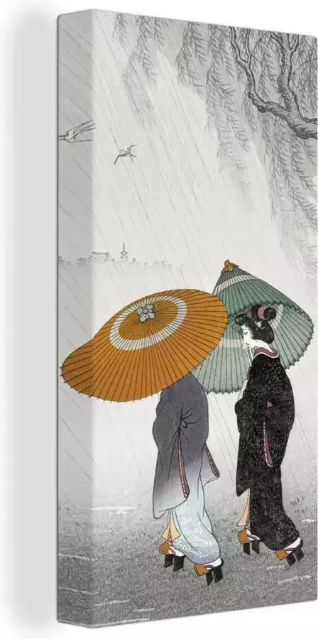 OneMillionCanvasses Canvas schilderij 40x80 cm Wanddecoratie Vrouwen Kimono Parasol Japan Vintage Muurdecoratie woonkamer Slaapkamer decoratie Kamer accessoires Schilderijen