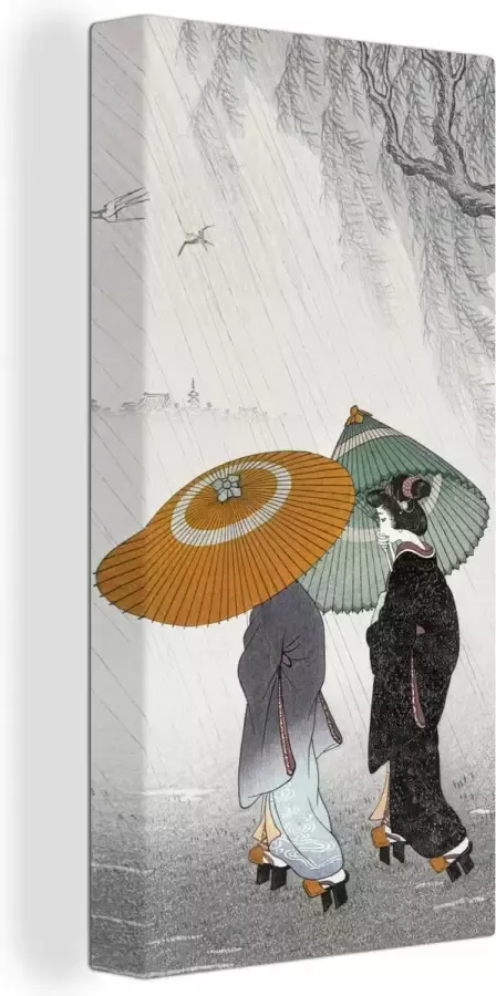 OneMillionCanvasses Canvas schilderij 80x160 cm Wanddecoratie Vrouwen Kimono Parasol Japan Vintage Muurdecoratie woonkamer Slaapkamer decoratie Kamer accessoires Schilderijen