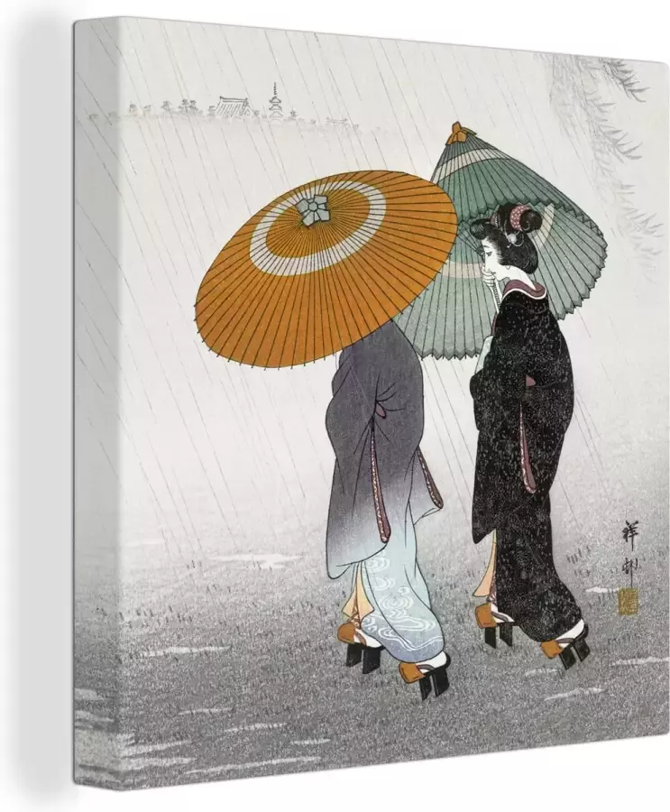 OneMillionCanvasses Canvas schilderij 50x50 cm Wanddecoratie Vrouwen Parasol Kimono Japandi Vintage Muurdecoratie woonkamer Slaapkamer decoratie Kamer accessoires Schilderijen - Foto 2