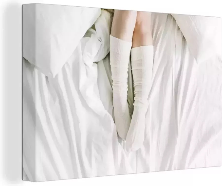 OneMillionCanvasses Canvas schilderij 140x90 cm Wanddecoratie Winter Bed Sokken Muurdecoratie woonkamer Slaapkamer decoratie Kamer accessoires Schilderijen Kerstdecoratie voor Binnen Kerstdecoratie Woonkamer Kerstdecoratie in Huis