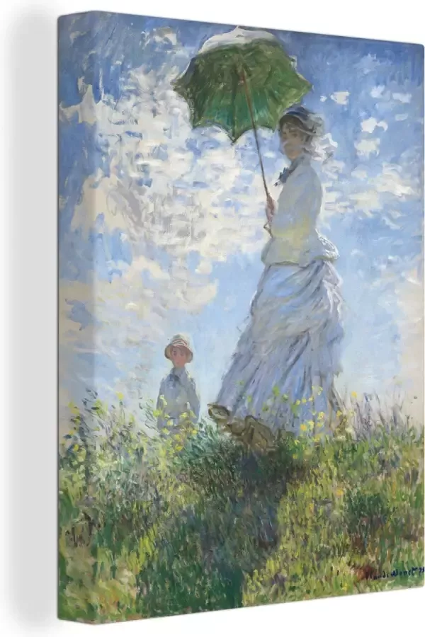 OneMillionCanvasses Canvas Schilderij Woman with a parasol schilderij van Claude Monet 120x160 cm Wanddecoratie XXL