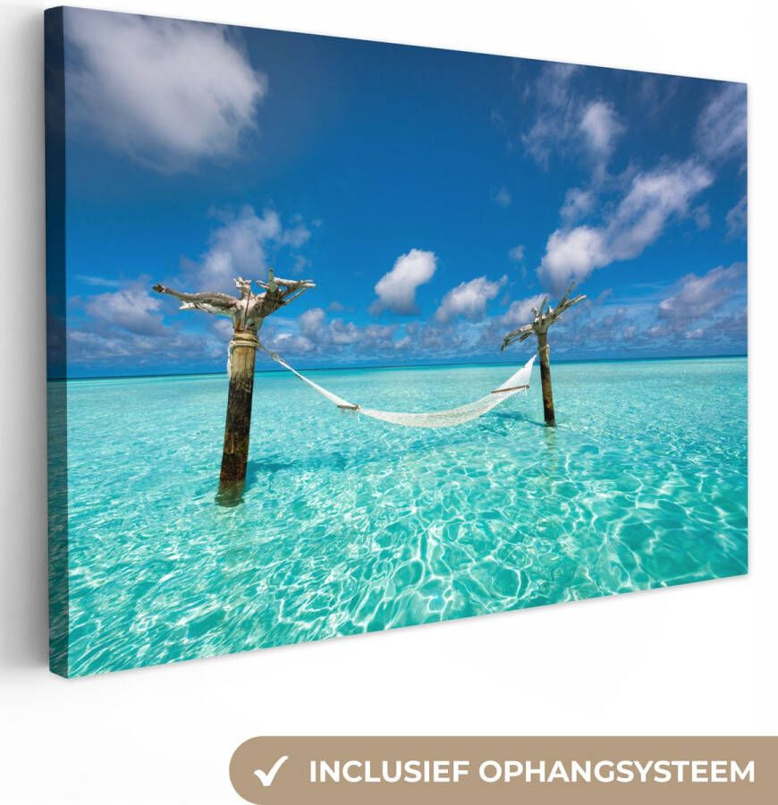 OneMillionCanvasses Canvas Schilderij Zee Hangmat Lucht 120x80 cm Wanddecoratie