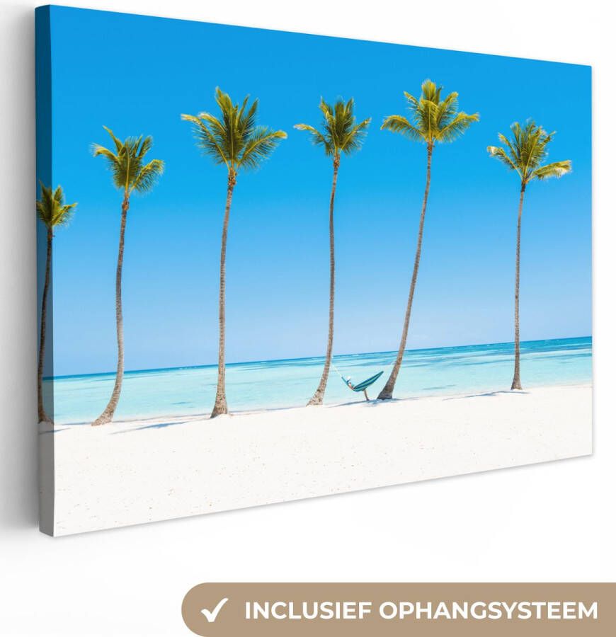 OneMillionCanvasses Canvas Schilderij Zee Palmbomen Hangmat 120x80 cm Wanddecoratie