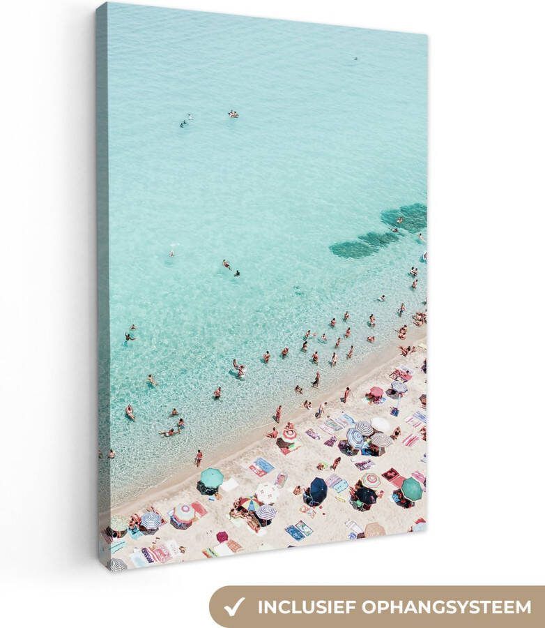OneMillionCanvasses Canvas schilderij 40x60 cm Wanddecoratie Zee Strand Parasols Blauw Zomer Muurdecoratie woonkamer Slaapkamer decoratie Kamer accessoires Schilderijen op canvas
