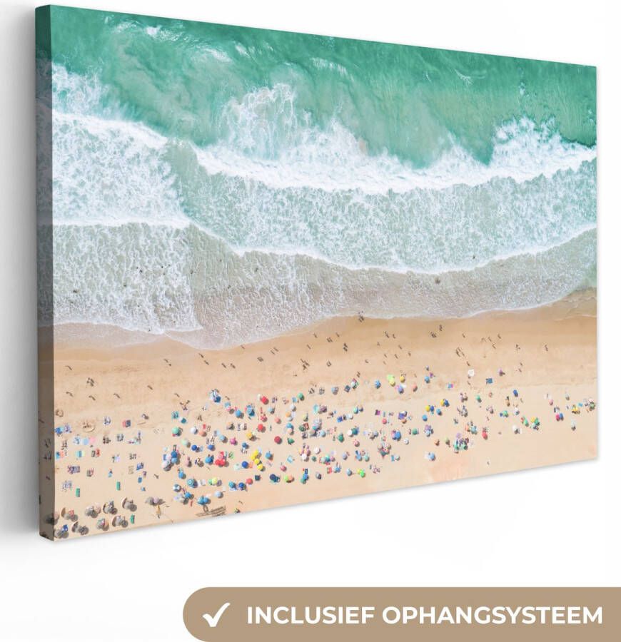 OneMillionCanvasses Canvas Schilderij Zee Strand Parasols Water Zomer 120x80 cm Wanddecoratie