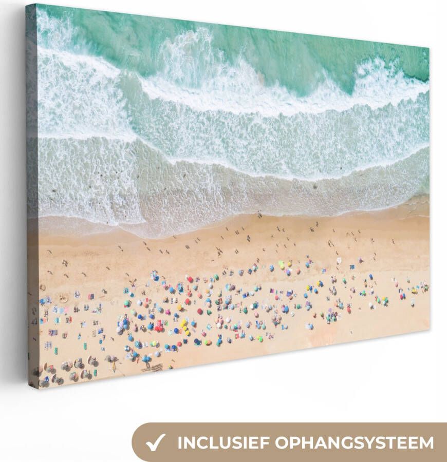 OneMillionCanvasses Canvas Schilderij Zee Strand Parasols Water Zomer 150x100 cm Wanddecoratie