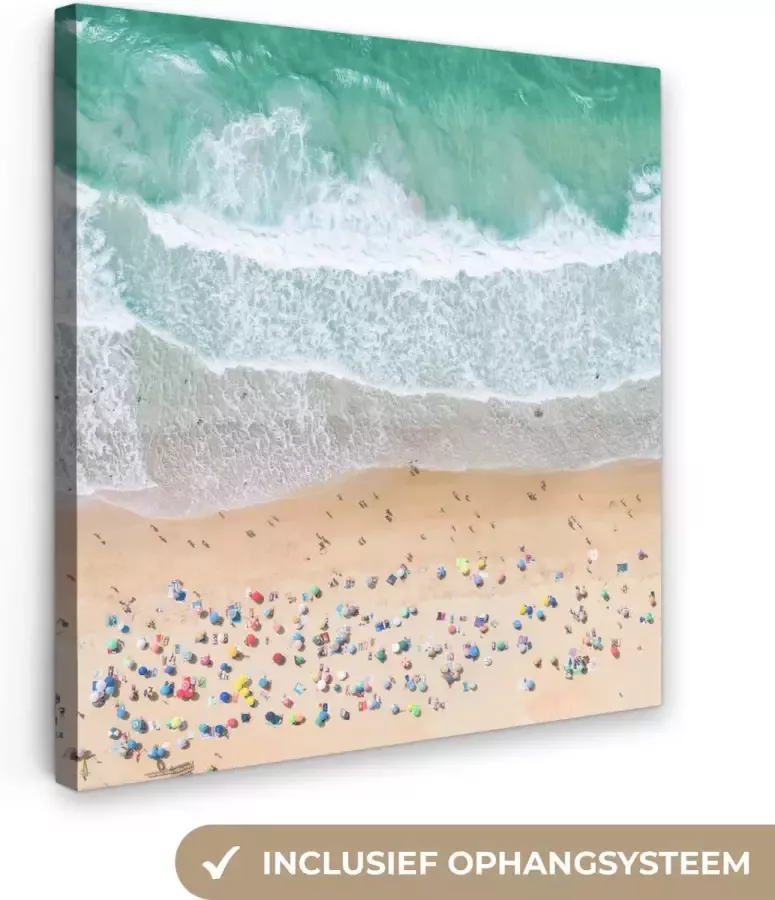 OneMillionCanvasses Canvas Schilderij Zee Strand Parasols Water Zomer 20x20 cm Wanddecoratie