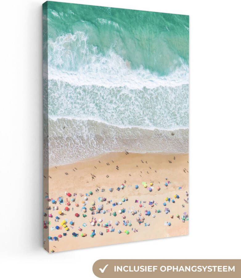 OneMillionCanvasses Canvas Schilderij Zee Strand Parasols Water Zomer 20x30 cm Wanddecoratie