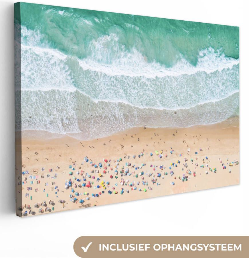OneMillionCanvasses Canvas schilderij 30x20 cm Wanddecoratie Zee Strand Parasols Water Zomer Muurdecoratie woonkamer Slaapkamer decoratie Kamer accessoires Schilderijen op canvas