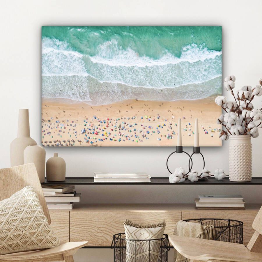 OneMillionCanvasses Canvas Schilderij Zee Strand Parasols Water Zomer 60x40 cm Wanddecoratie