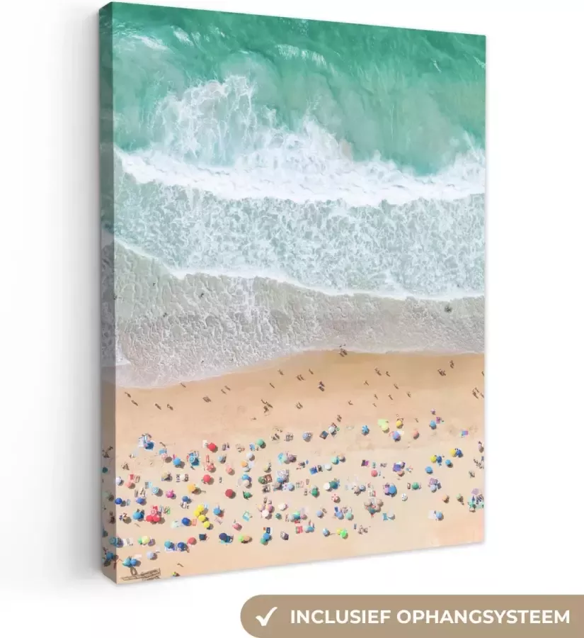 OneMillionCanvasses Canvas Schilderij Zee Strand Parasols Water Zomer 60x80 cm Wanddecoratie