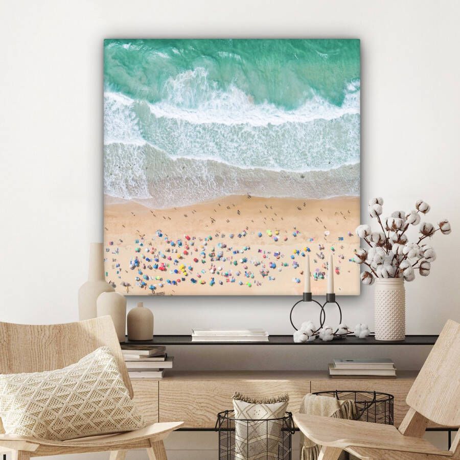 OneMillionCanvasses Canvas Schilderij Zee Strand Parasols Water Zomer 90x90 cm Wanddecoratie