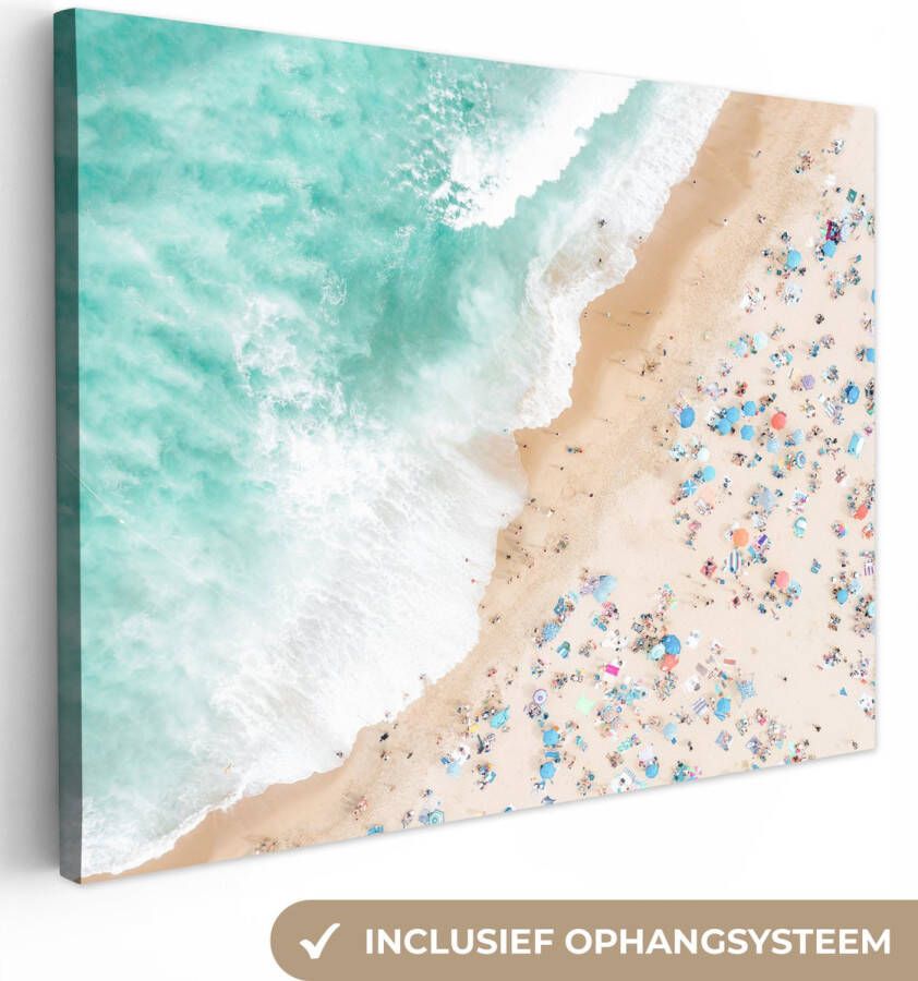 OneMillionCanvasses Canvas Schilderij Zee Strand Parasols Zomer 120x90 cm Wanddecoratie - Foto 1