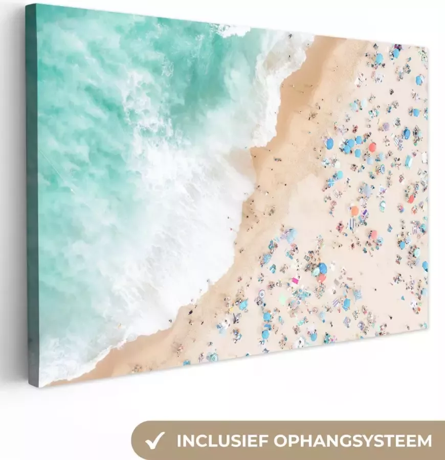 OneMillionCanvasses Canvas Schilderij Zee Strand Parasols Zomer 150x100 cm Wanddecoratie