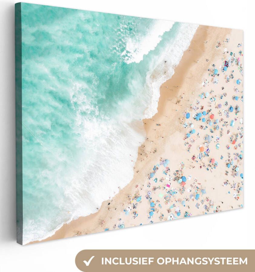 OneMillionCanvasses Canvas Schilderij Zee Strand Parasols Zomer 80x60 cm Wanddecoratie - Foto 1