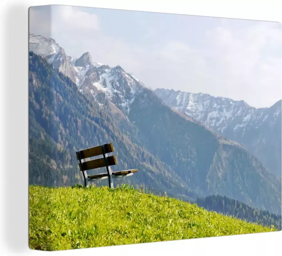 OneMillionCanvasses Canvas Schilderij Zitbank in de bergen van de Alpen Liechtenstein 120x90 cm Wanddecoratie