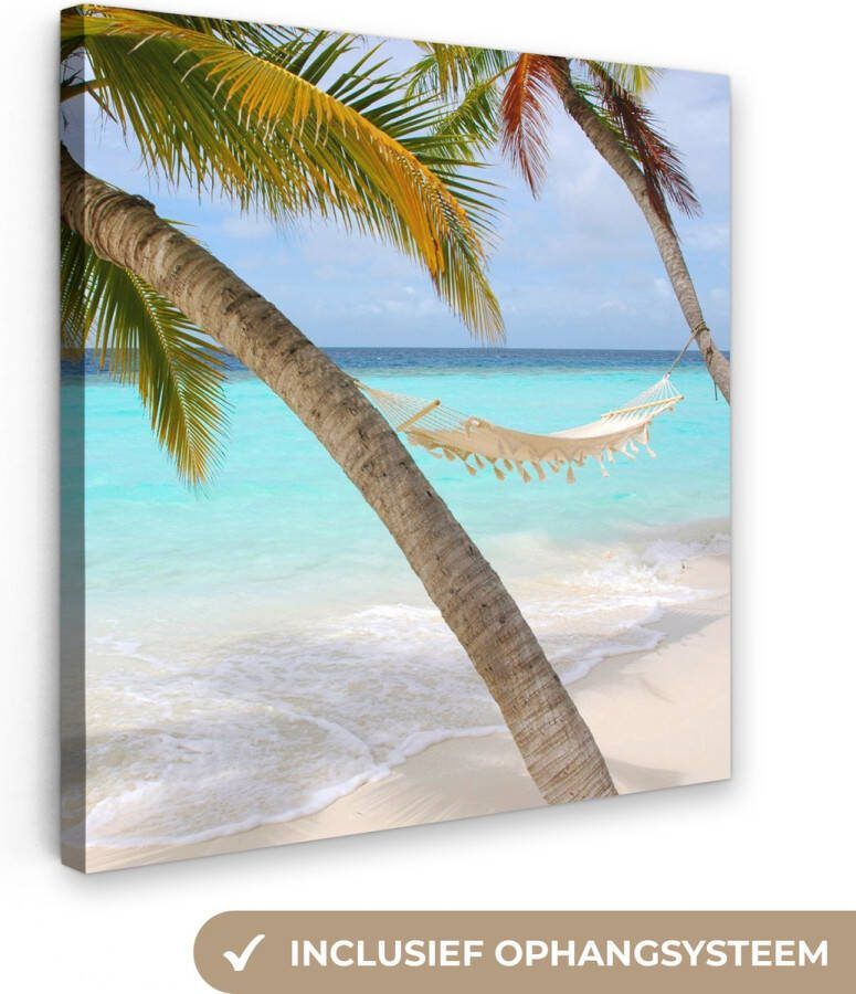 OneMillionCanvasses Canvas Schilderij Zomer Palmboom Hangmat 20x20 cm Wanddecoratie