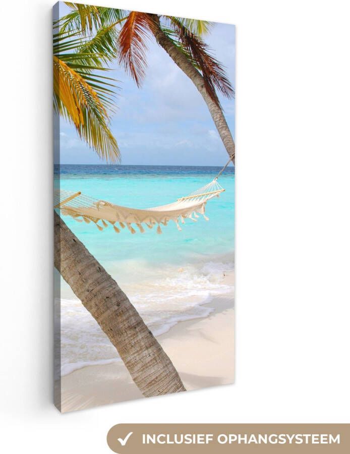 OneMillionCanvasses Canvas Schilderij Zomer Palmboom Hangmat 20x40 cm Wanddecoratie