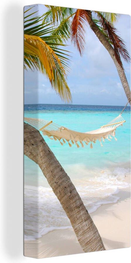 OneMillionCanvasses Canvas Schilderij Zomer Palmboom Hangmat 80x160 cm Wanddecoratie