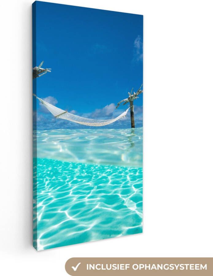 OneMillionCanvasses Canvas Schilderij Zomer Zee Hangmat 20x40 cm Wanddecoratie