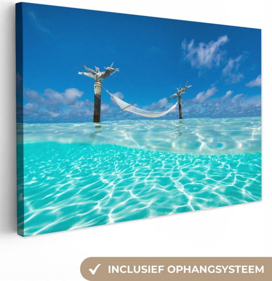 OneMillionCanvasses Canvas Schilderij Zomer Zee Hangmat 90x60 cm Wanddecoratie