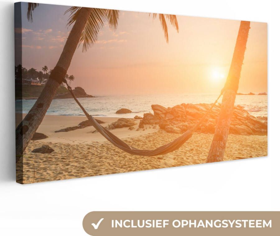 OneMillionCanvasses Canvas Schilderij Zomer Zonsondergang Hangmat 80x40 cm Wanddecoratie