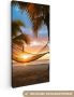 OneMillionCanvasses Canvas Schilderij Zonsondergang Hangmat Palmboom 40x80 cm Wanddecoratie - Thumbnail 2