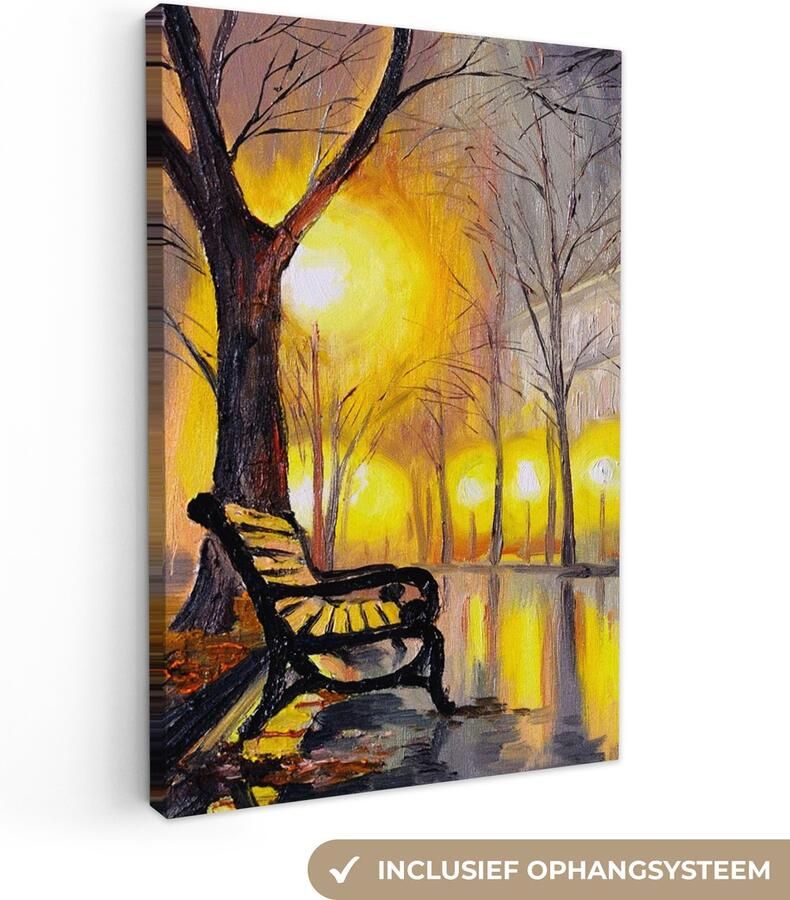 OneMillionCanvasses Canvas Licht Bomen Bank Muurdecoratie Woondecoratie Schilderij Oil painting 120x180 cm Wanddecoratie