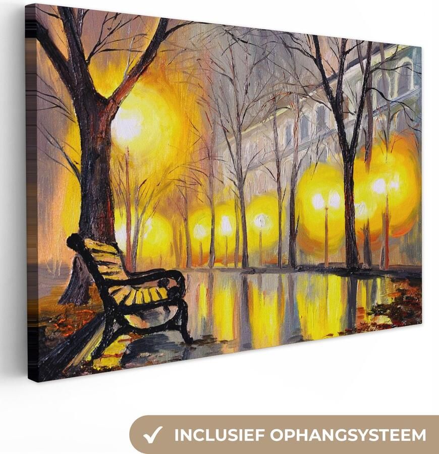 OneMillionCanvasses Canvas schilderij 30x20 cm Wanddecoratie Schilderij Bank Water Licht Olieverf Muurdecoratie woonkamer Slaapkamer decoratie Kamer accessoires Schilderijen op canvas - Foto 2