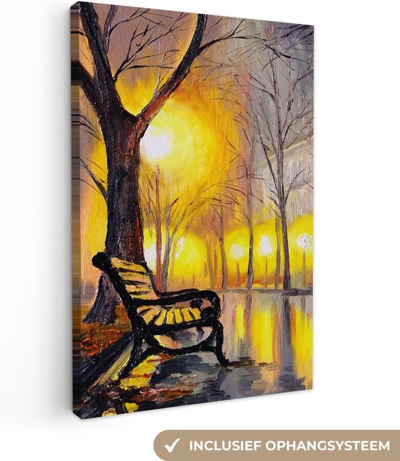 OneMillionCanvasses Canvas Licht Bomen Bank Muurdecoratie Woondecoratie Schilderij Oil painting 90x140 cm Wanddecoratie