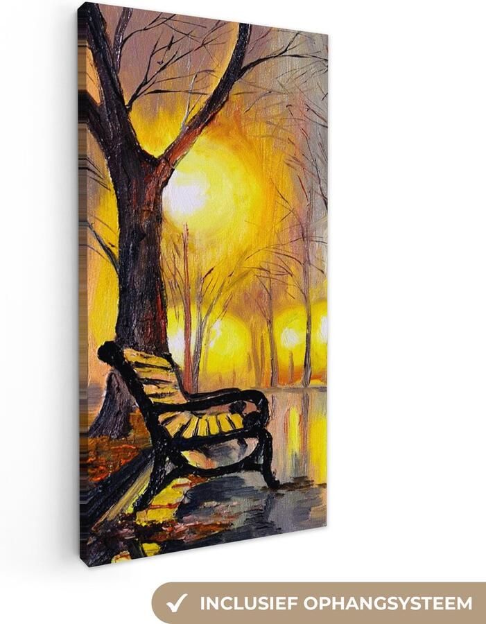 OneMillionCanvasses Canvas schilderij 40x80 cm Wanddecoratie Schilderij Bank Water Licht Olieverf Muurdecoratie woonkamer Slaapkamer decoratie Kamer accessoires Schilderijen op canvas
