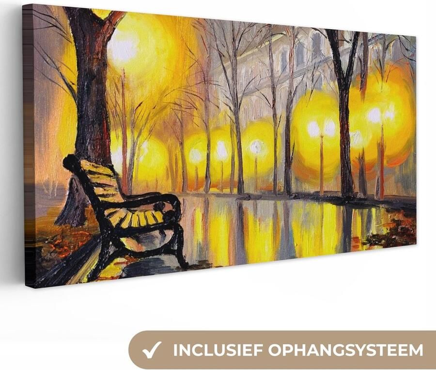 OneMillionCanvasses Canvas Licht Bomen Bank Muurdecoratie Woondecoratie Schilderij Oil painting 100x50 cm Wanddecoratie
