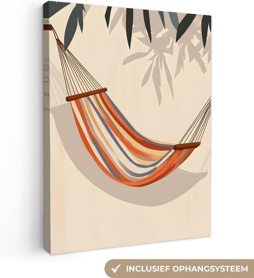 OneMillionCanvasses Canvas schilderij 60x80 cm Exclusieve wanddecoratie Hangmat Kleurrijk Bladeren Schaduw Muurdecoratie woonkamer Slaapkamer decoratie Kamer accessoires Schilderijen op canvas