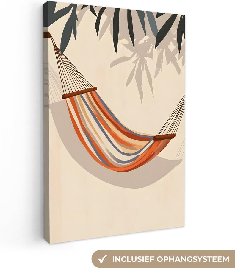 OneMillionCanvasses Canvas schilderij 40x60 cm Exclusieve wanddecoratie Hangmat Kleurrijk Bladeren Schaduw Muurdecoratie woonkamer Slaapkamer decoratie Kamer accessoires Schilderijen op canvas