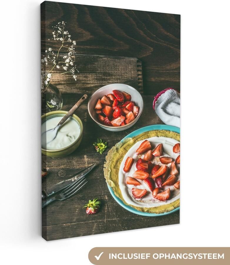 OneMillionCanvasses Canvas schilderij 120x180 cm Wanddecoratie Aardbei Rustiek Fruit Rustiek Bloemen Muurdecoratie woonkamer Slaapkamer decoratie Kamer accessoires Schilderijen