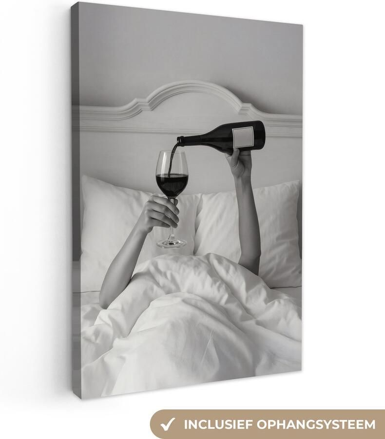 OneMillionCanvasses Canvas schilderij 40x60 cm Wanddecoratie Lakens Armen Wijn Glas Muurdecoratie woonkamer Slaapkamer decoratie Kamer accessoires Schilderijen op canvas