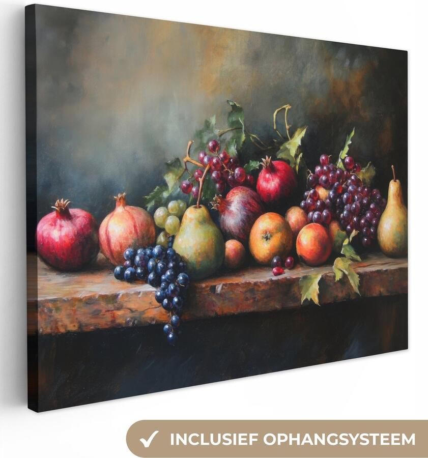 OneMillionCanvasses Canvas schilderij 160x120 cm Wanddecoratie Rustiek Stilleven Fruit Muurdecoratie woonkamer Slaapkamer decoratie Kamer accessoires Schilderijen op canvas