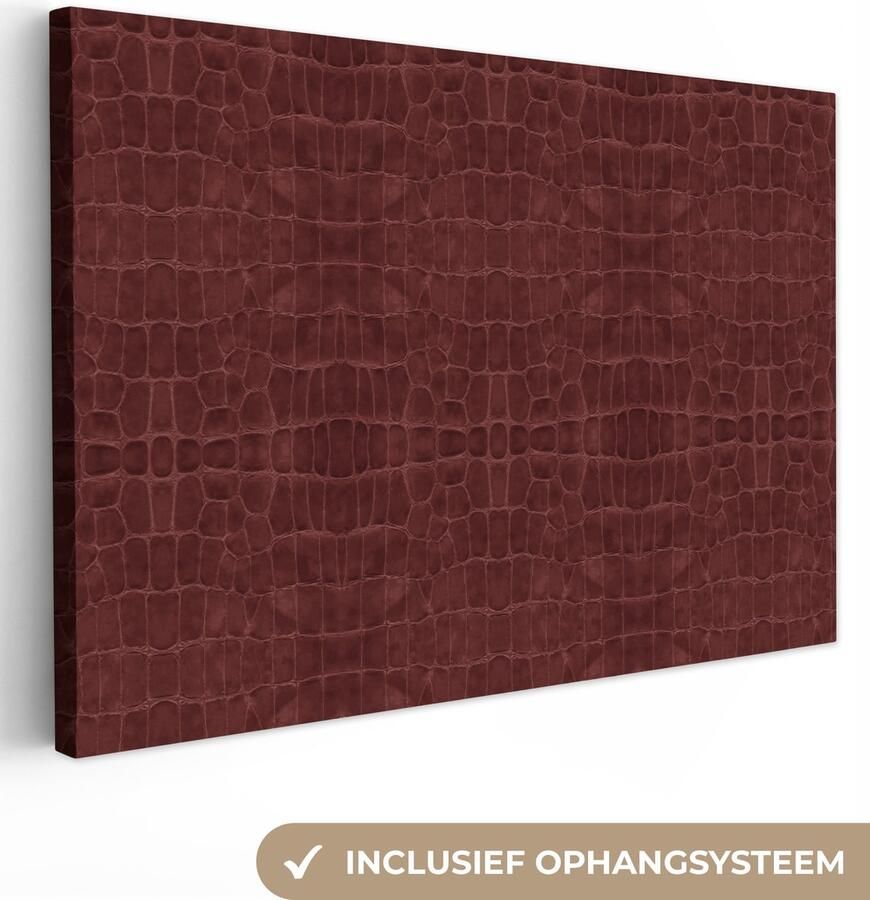 OneMillionCanvasses Canvas schilderij 140x90 cm Wanddecoratie Inductie beschermer Leer Rood Dierenhuid Muurdecoratie woonkamer Slaapkamer decoratie Kamer accessoires Schilderijen