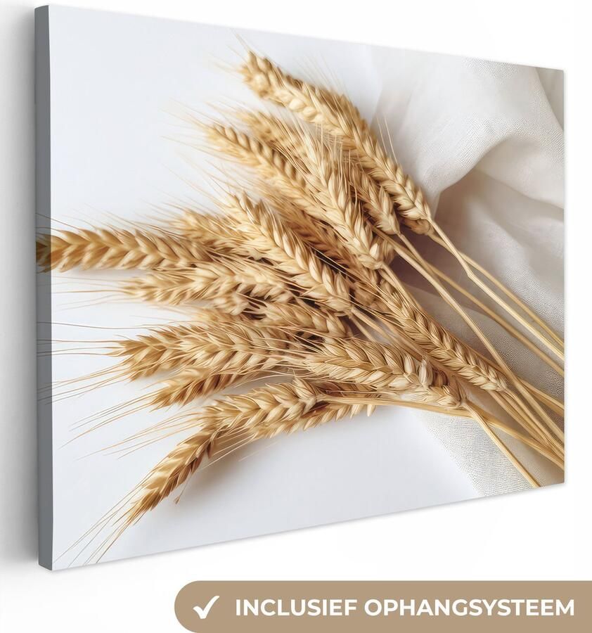 OneMillionCanvasses Canvas schilderij 160x120 cm Wanddecoratie Graan Geel Wit Natuur Stilleven Muurdecoratie woonkamer Slaapkamer decoratie Kamer accessoires Schilderijen