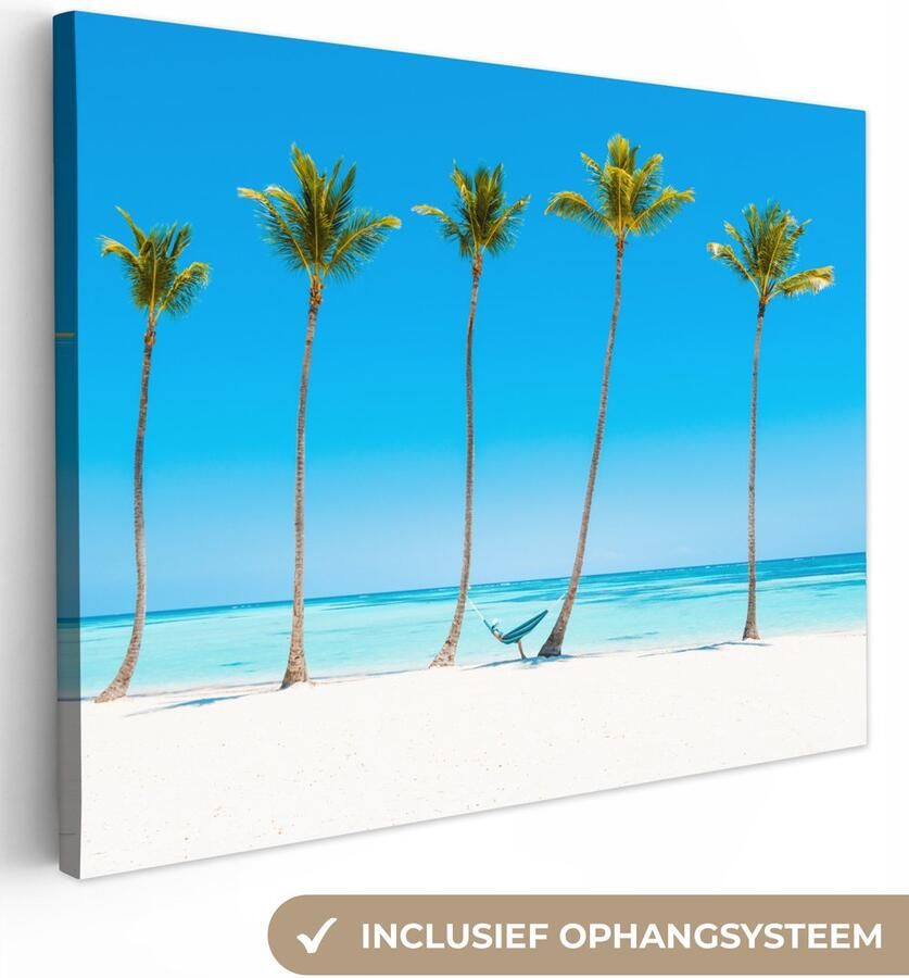 OneMillionCanvasses Canvas schilderij 40x30 cm Wanddecoratie Zee Palmbomen Hangmat Muurdecoratie woonkamer Slaapkamer decoratie Kamer accessoires Schilderijen op canvas