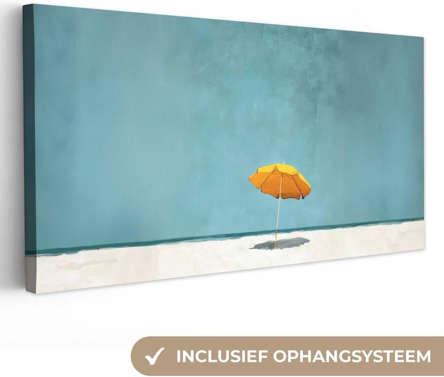 OneMillionCanvasses Canvas schilderij 40x20 cm Exclusieve wanddecoratie Parasol Geel Strand Zee Muurdecoratie woonkamer Slaapkamer decoratie Kamer accessoires Schilderijen op canvas