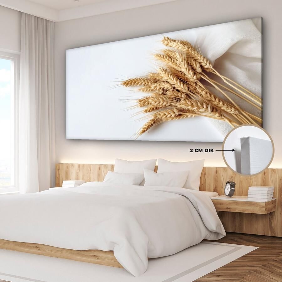 OneMillionCanvasses Canvas schilderij 160x80 cm Wanddecoratie Graan Geel Wit Natuur Stilleven Muurdecoratie woonkamer Slaapkamer decoratie Kamer accessoires Schilderijen