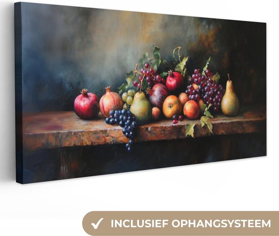 OneMillionCanvasses Canvas schilderij 160x80 cm Wanddecoratie Rustiek Stilleven Fruit Muurdecoratie woonkamer Slaapkamer decoratie Kamer accessoires Schilderijen op canvas