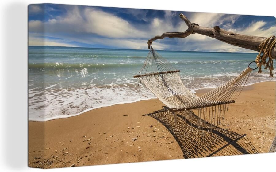 OneMillionCanvasses Canvas schilderij 160x80 cm Wanddecoratie Strand Zee Hangmat Muurdecoratie woonkamer Slaapkamer decoratie Kamer accessoires Schilderijen