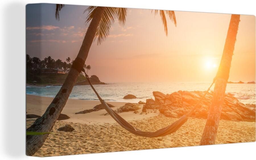 OneMillionCanvasses Canvas schilderij 160x80 cm Wanddecoratie Zomer Zonsondergang Hangmat Muurdecoratie woonkamer Slaapkamer decoratie Kamer accessoires Schilderijen