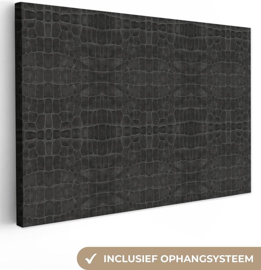 OneMillionCanvasses Canvas schilderij 140x90 cm Wanddecoratie Inductie beschermer Leer Zwart Dierenhuid Muurdecoratie woonkamer Slaapkamer decoratie Kamer accessoires Schilderijen